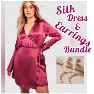 PLUS WRAP SILK DRESS & RHINESTONE EARRINGS BUNDLE